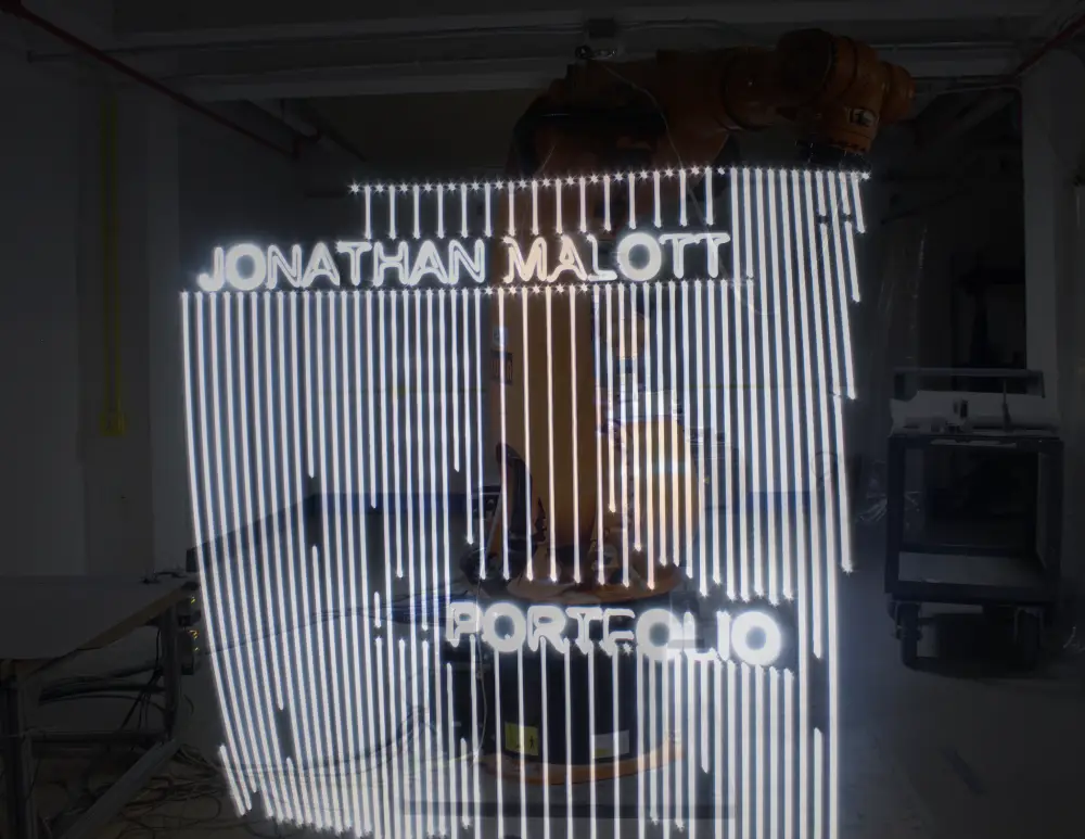 Robotic Light Painting; An experiment with drawing words with a Robot. Jonathan Malott, Austin Texas Architecture